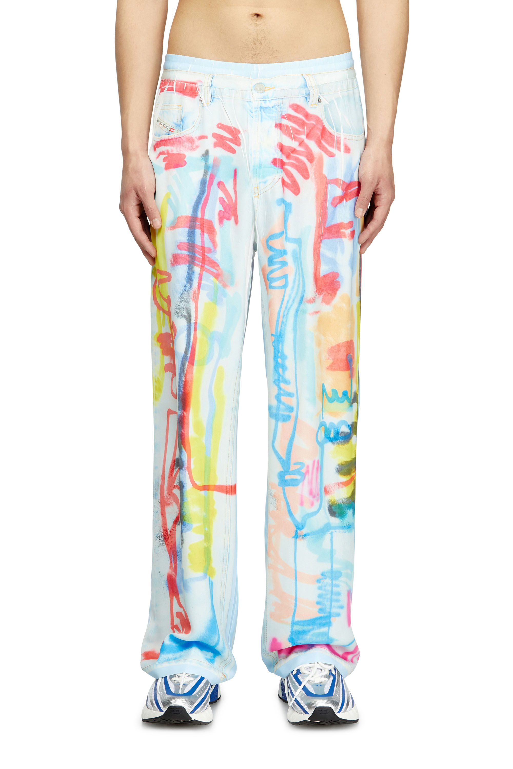 Diesel - P-AFTER-GRAFFITI-AFR, Unisex's Relaxed pant with graffiti print in Blue/White - 1